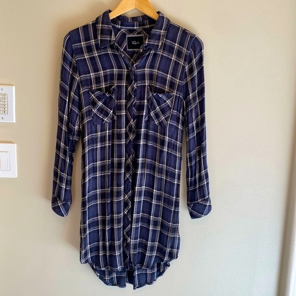 Rails Plaid Cabincore L/S Button thro Shirt Dress Gray Cream Tartan Medium - Picture 1 of 8